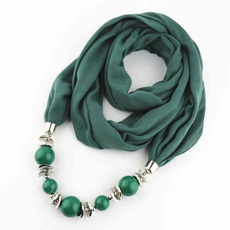 Sciarpa da donna, sciarpa con scialle, collana con ciondolo con perline, sciarpa etnica in chiffon tinta unita, con nappa_voghion.com