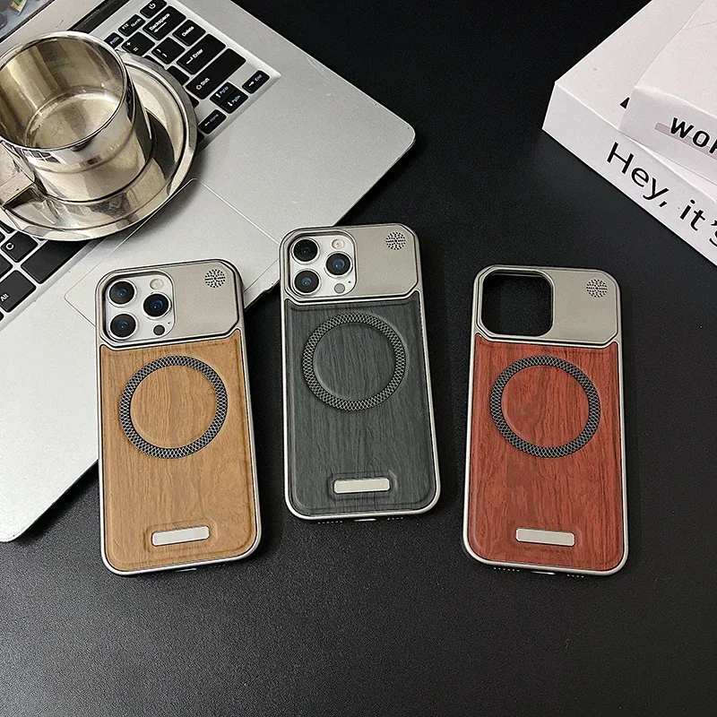 Magnetic Phone Case Wood Grain Leather For Iphone Pro Max Plus_voghion.com