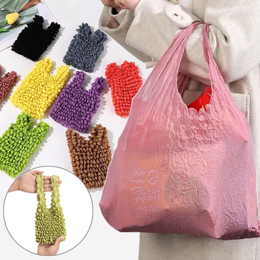 Stretchable Large Capacity Shopping Portable Magic Expansion Handbag Fold Pleated Storage Tote Bag Stretch Shopper Bags_voghion.com