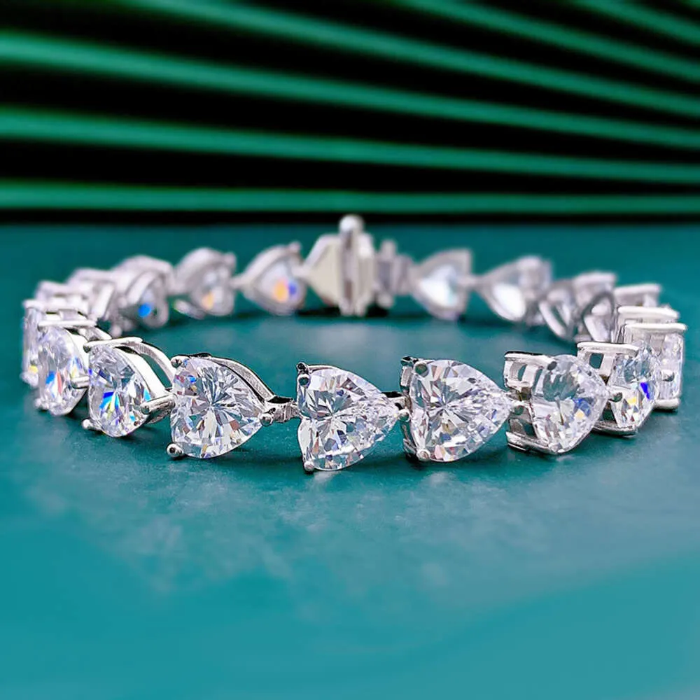 Smykker S Sterling Sier Full Diamond Heart Armbånd Mote Ins Stil_voghion.com