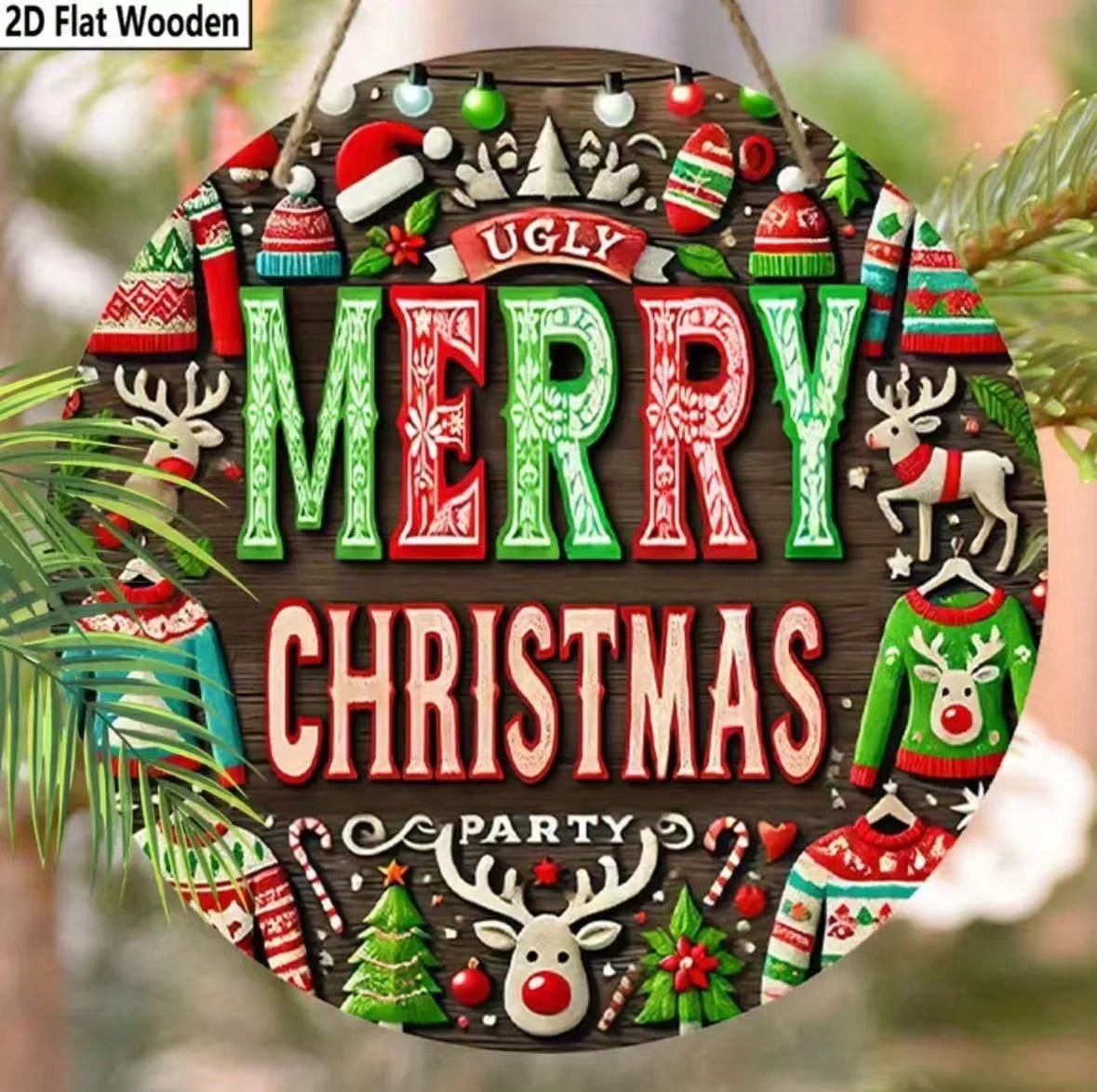 Vrolijke kerstversiering, houten deurhanger of tafelversiering, geschikt voor thuis, kantoor, tuin, kerstfeestdecoratie, cadeau, kerstdecoratie_voghion.com