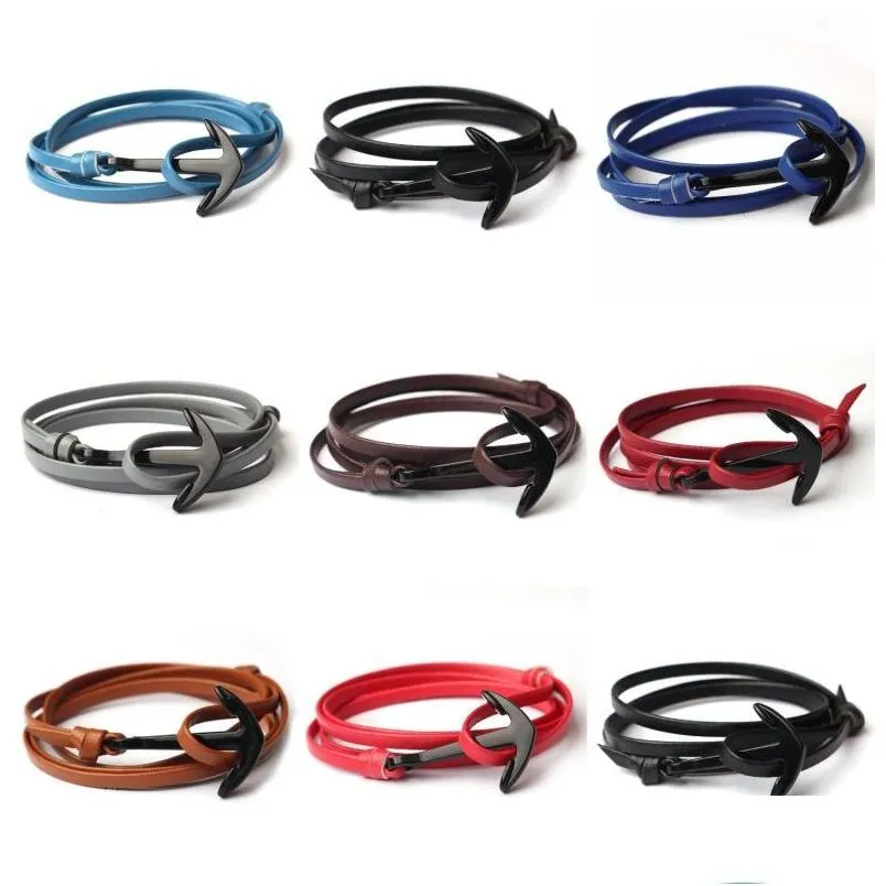 Braccialetto Charm Mticolor in pelle fatto a mano, braccialetti avvolgenti autentici con polsino regolabile, consegna a goccia con ancora per nave, gioielli Br_voghion.com