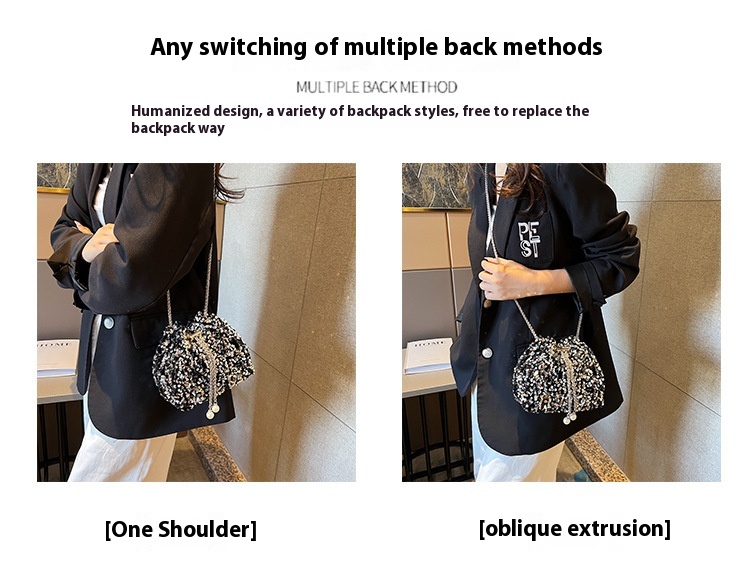 Fashionable and Personalized Sequin Bag for Women in 2024 New Korean Version Bucket Bag Stylish Shoulder Bag Trendy Crossbody Dinner Bag_voghion.com