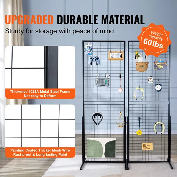 VEVOR 2' X 5.6' Grid Wall Panels Tower, 2 Packs Wire Gridwall Display Racks With T-Base Floorstanding, Double Side Gridwall Panels For Art Craft Sho_voghion.com