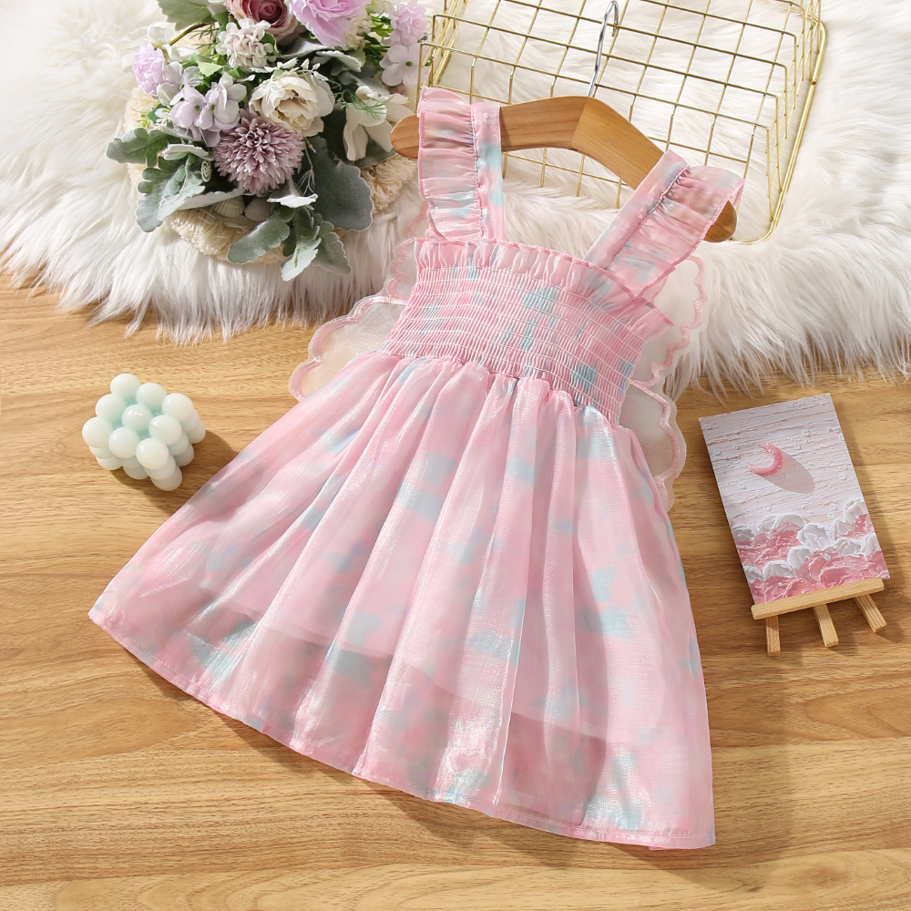 Baby Girl Pink Chiffon Dress Butterfly Wings Princess Dress Kids Birthday Party Dress_voghion.com