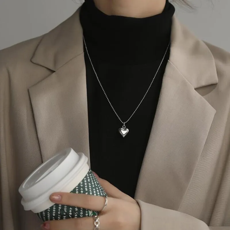 Heart Pendant Necklace With Love Heart Charm And Ball Chain_voghion.com