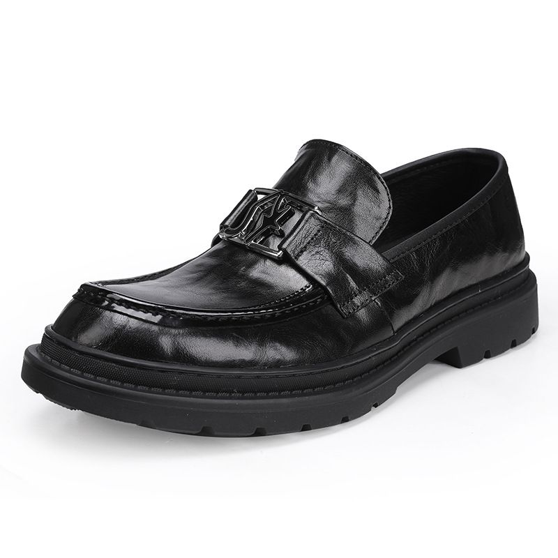 Mocassins à enfiler en cuir de vachette pour hommes, chaussures décontractées en cuir pour hommes d'affaires britanniques_voghion.com