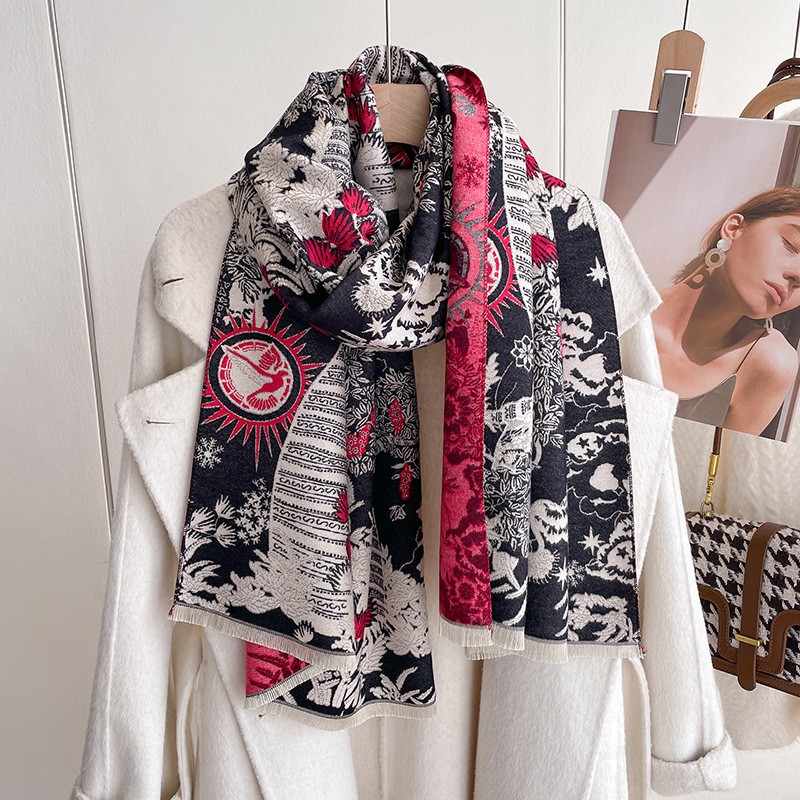 Scarf for women in autumn winter, Korean version, double-sided national style air conditioning shawl, dual purpose, new_voghion.com