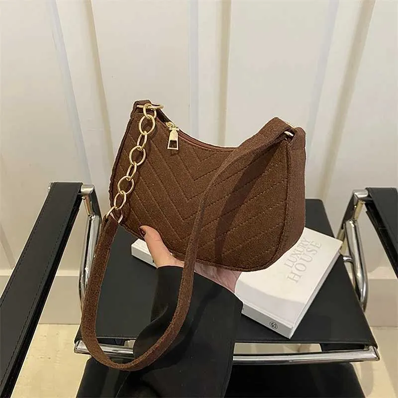 Borsa a tracolla in feltro da donna, con bracciolo strutturato, design subascellare, borsa a tracolla, portafoglio, sella Y241123_voghion.com
