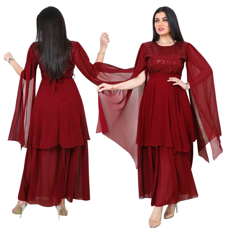Women's Clothing autumn new Arabic sequin evening dress muslim with belt_voghion.com