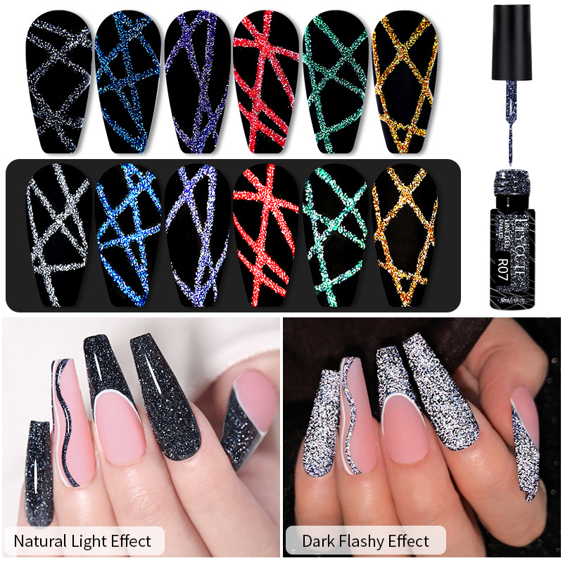 Disco Glow Pull String Gel & Reflective Diamond Dust Gel - Spider Web Nail Art Gel, UV Top Coat For Drawing Lines & 3D Effects_voghion.com