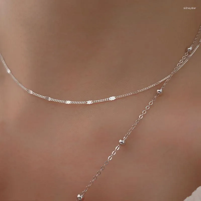 Chains S Sterling Sier Sparkling Sequin Necklace Simple And Versatile Japanese Korean Minimalist Short Plain Chain_voghion.com