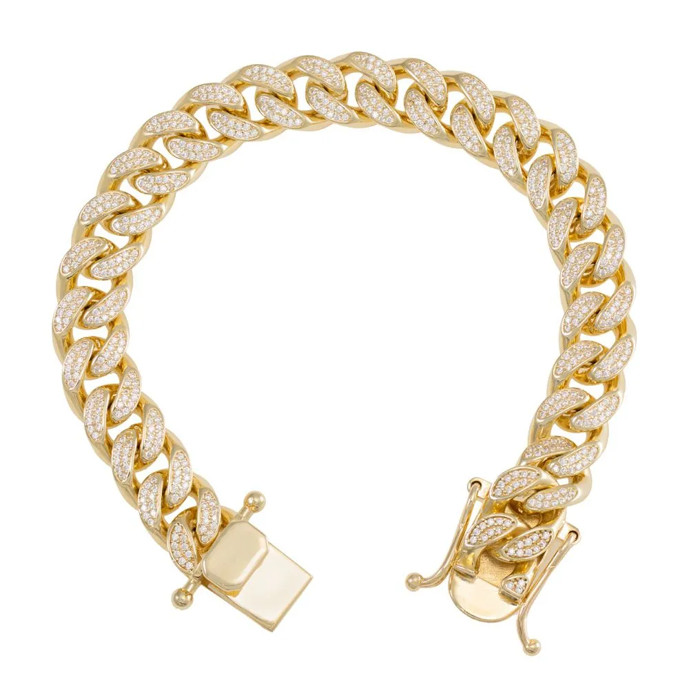 Set Miami Cuban High Jewelry Bangle Bracciale rotondo VVS Moissanite Diamond Link Oro bianco 10K_voghion.com