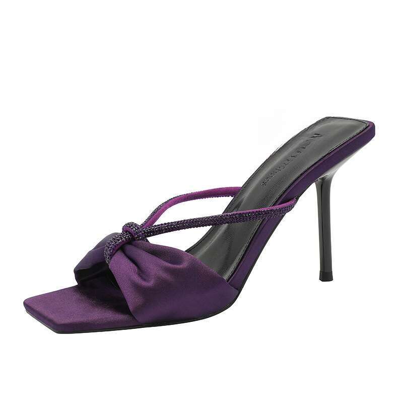 Primavera/Estate 2025, sandali da donna in raso viola con strass e nuova punta in gel a farfalla,_voghion.com