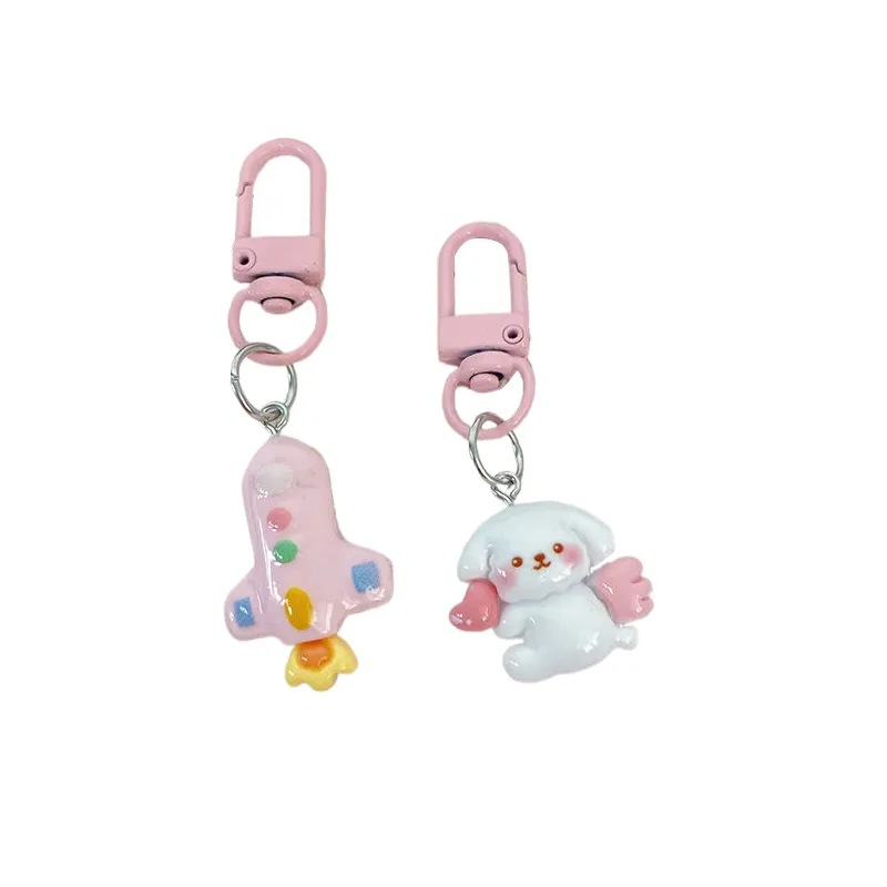 Porte-clés Kawaii en forme de fusée, lune, planète, chiot mignon, pendentif pour sac d'école, cadeau pour meilleure amie_voghion.com