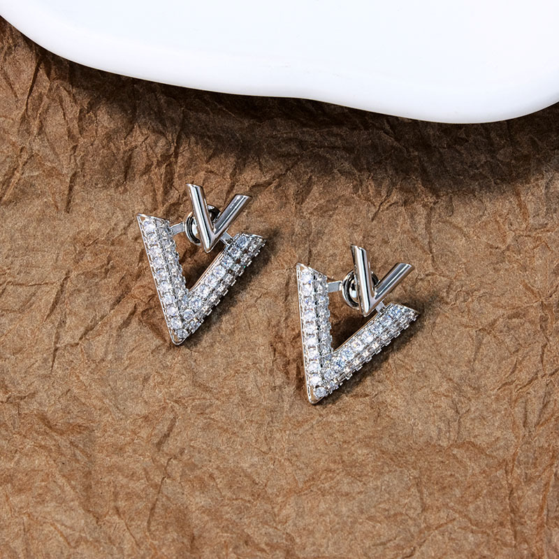 Orecchini a due pezzi in stile coreano, triangolo geometrico alla moda francese, davanti e dietro, orecchini in zirconi micro-incrostati, piccoli e raffinati orecchini a V_voghion.com