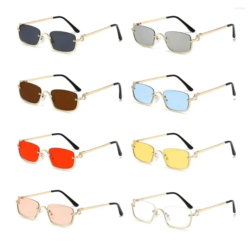 Lunettes de soleil en métal pour femmes, style rétro, hip-hop, vintage, petites, carrées, demi-montures, pour femmes et hommes_voghion.com