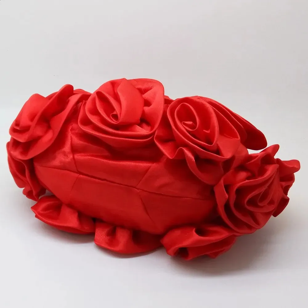 Boutique De FGG Red wer Rose Bush Donna Borsa da sera in raso con manico in perline Borsa da sposa Borsa da sposa Clutch 240726_voghion.com