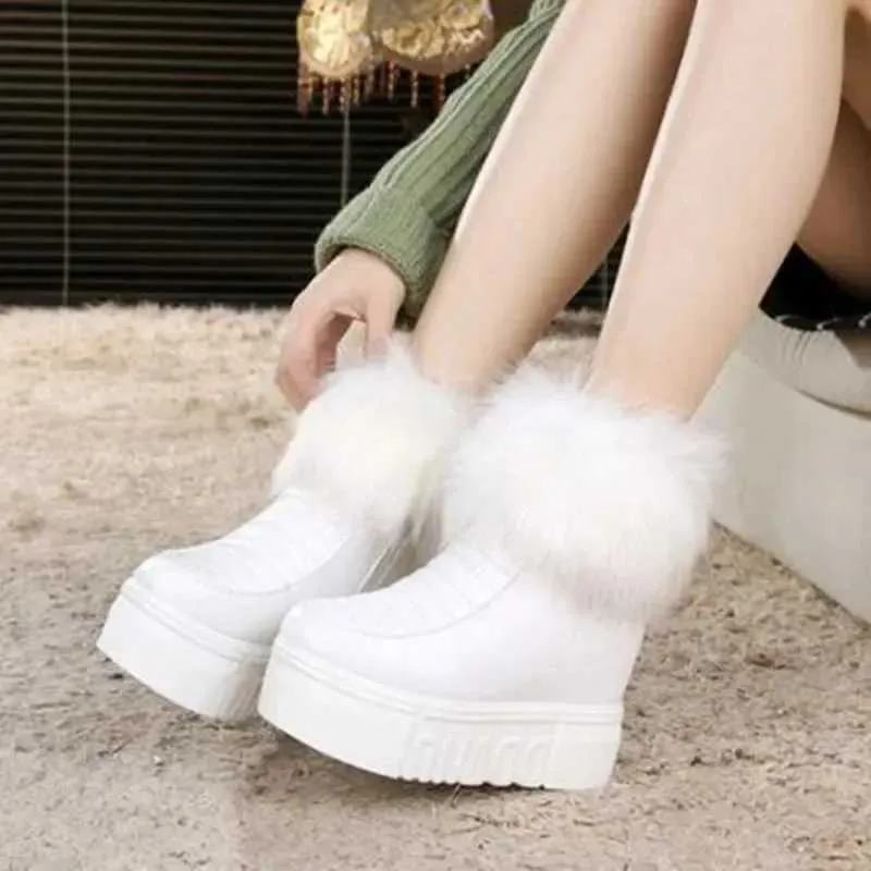 Scarpe invernali calde con zeppa, tacco alto nascosto, cerniera laterale nera, da donna, con plateau e altezza maggiorata_voghion.com