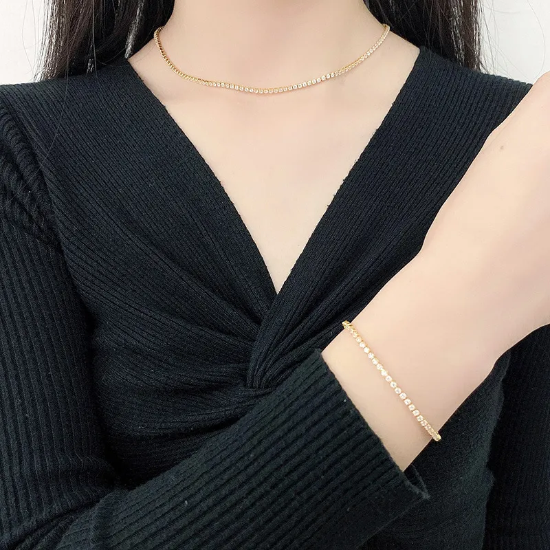 2mm 3A CZ zirkoon bling armband ketting voor dames meisjes klassieke designer tennis korte ketting choker love four armbanden_voghion.com