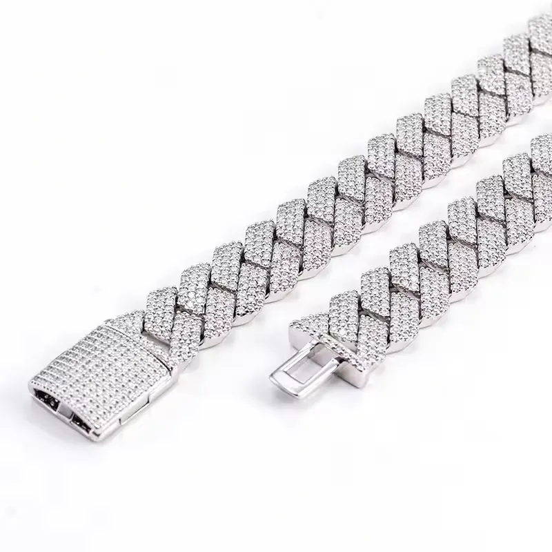 collana a catena a maglie cubane di moda firmata per uomo 3 file di diamanti moissanite bling 20MM catene girocollo larghe ghiacciate_voghion.com