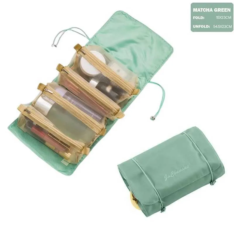Borsa porta pennelli da trucco pieghevole in nylon con cerniera 4 in 1, indipendente da donna, Y241023_voghion.com