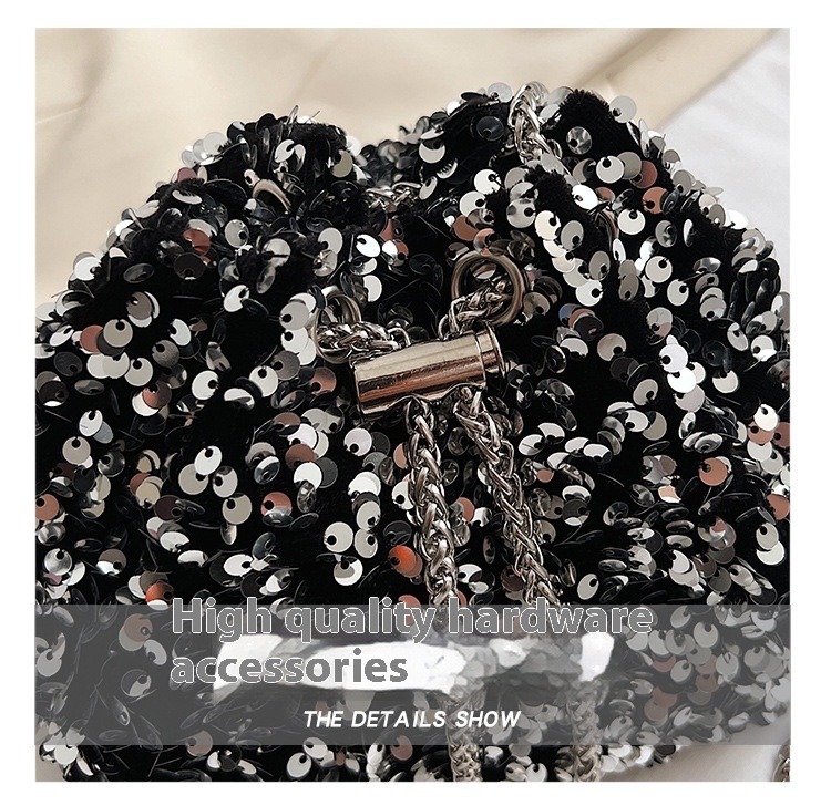 Fashionable and Personalized Sequin Bag for Women in 2024 New Korean Version Bucket Bag Stylish Shoulder Bag Trendy Crossbody Dinner Bag_voghion.com