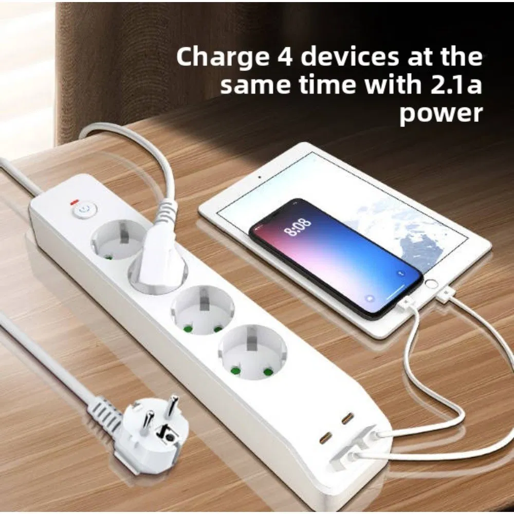 4-fach Steckdosenleiste mit 2 USB-A- und 2 USB-C-Anschlüssen_voghion.com
