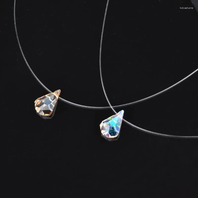 Invisible Crystal Pendant Necklace Simple Teardrop Chain For Women_voghion.com