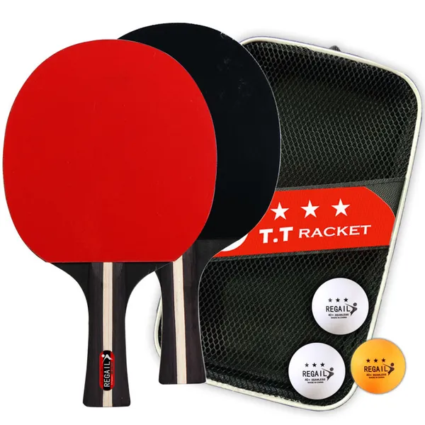 Set da ping pong professionale per 2 giocatori con borsa, ideale per tornei, composto da 2 racchette da tennis da tavolo e 3 palline._voghion.com