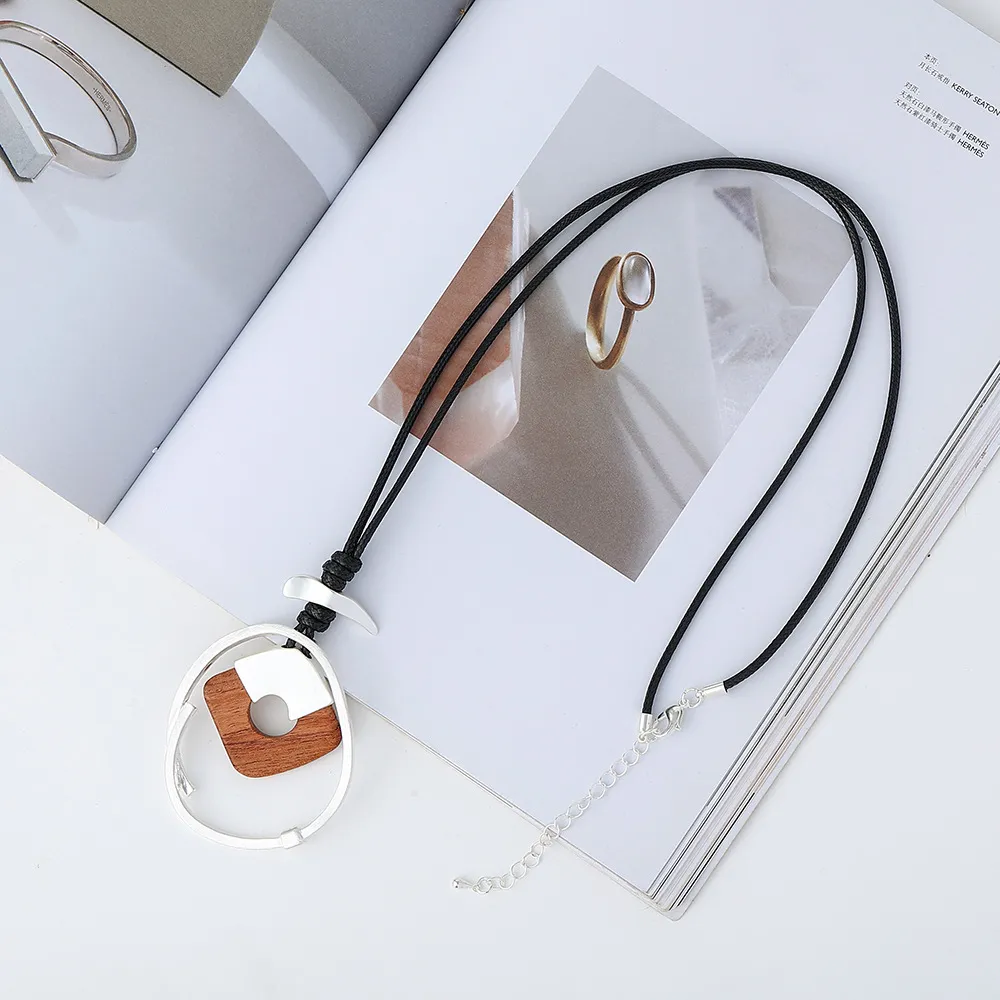 Colliers pendentifs mode bois suspension longues chaînes collier colar pendentifs gothiques bijoux géométriques pour femmes 2022_voghion.com