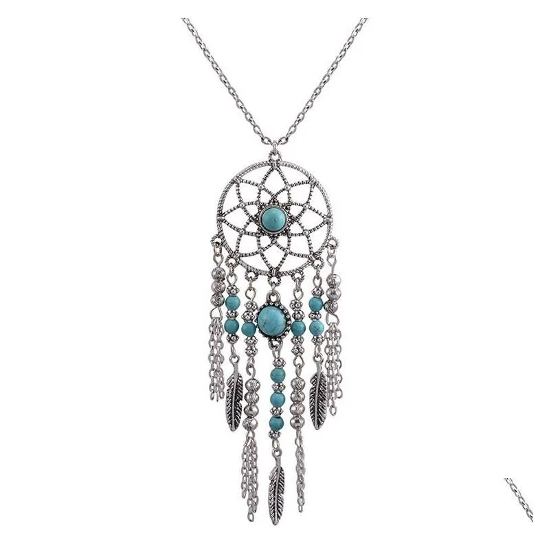Collane acchiappasogni, ciondolo turchese acchiappasogni, collana a catena lunga, gioielli Bohemia Drop Delivery Nec Dhor3_voghion.com
