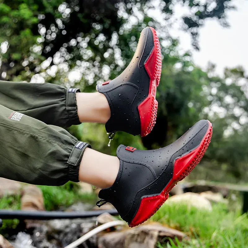 Modni pari, zunanji deževni moški visoki pohodniški ribolovni vodni nedrseči kuharski delovni gležnjarji, vodoodporni čevlji 240621_voghion.com