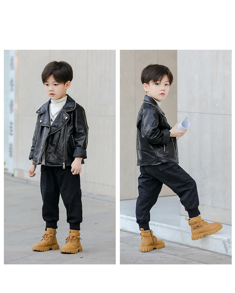 Botas Happysteps de cuero estilo motociclista con correa al tobillo para niños grandes, para montar a caballo, senderismo, otoño e invierno, talla grande_voghion.com