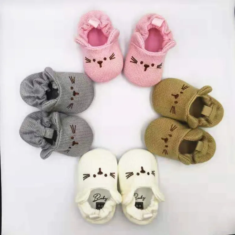 Adorabil pentru sugari Toddler băiat fată tricotată pătuț pantofi Cutefeet drăguț desene animate anti-alunecare Prewalker Baby papuci 0-18 luni_voghion.com