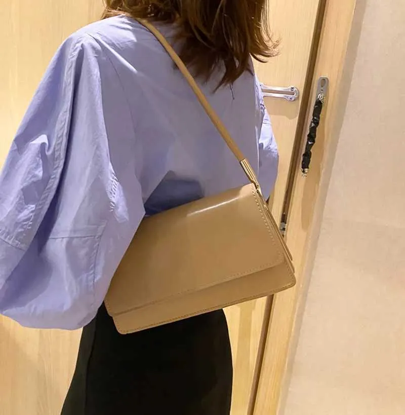 Yeni Moda Kadın Omuz Çantaları Basit Düz Renk Koltuk Altı El Çantası El Çantası El Çantası ClutchC241104_voghion.com