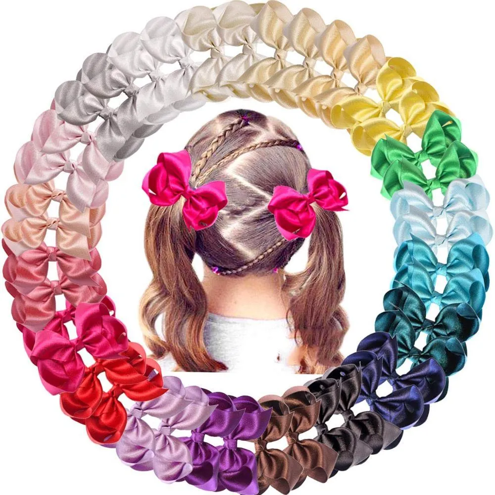 40pcs 4.5 Inch Glitter Grosgrain Ribbon Shiny Bows Alligator Clips For Girls Infants Toddlers Kids Fashion Hair Accessories_voghion.com