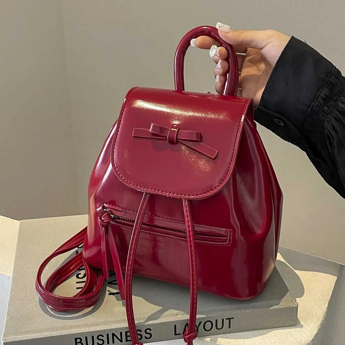 Women Backpack Solid Flap Bows Mini Shoulder Bags Versatile Female Large Capacity Leather Handbags Lady Casual Student_voghion.com