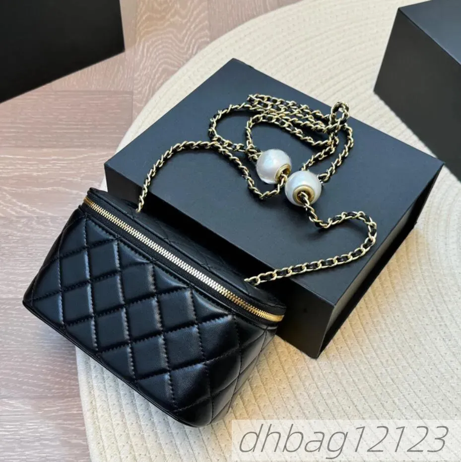 Lambskin Pearl Ball Quilted Makeup Vanity Box Bags Black White Pink Sier Crossbody Card Holder Large Capacity_voghion.com