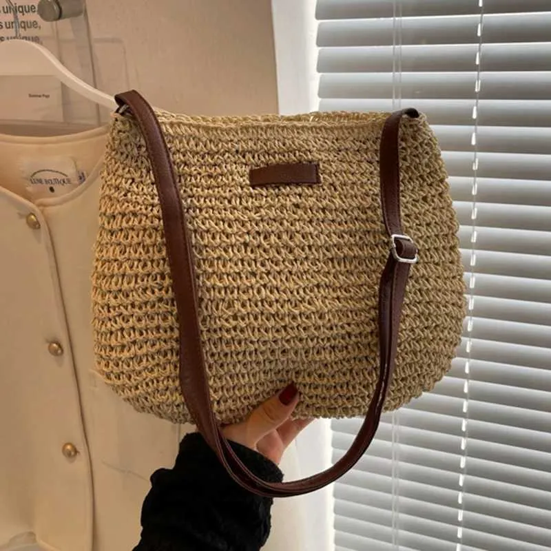 Sac à bandoulière tissé en paille pour l'été, sac à main de grande capacité pour les vacances à la plage, le shopping, les messages_voghion.com