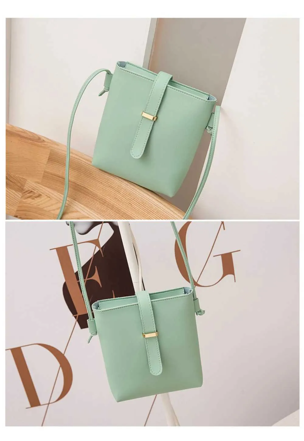 Para mulheres PU Crossbody Square Bolsas femininas Fivela Decorada Senhora Ombro Balde Bolsa Feminina Leve Casual Ba241021_voghion.com