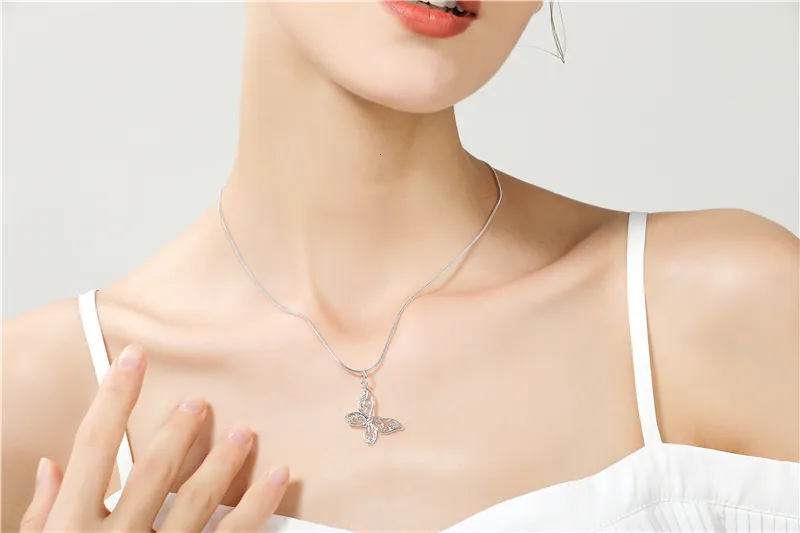 Collane DOTEFFIL Sterling Sier Butterfly Pendant Necklace 182022242830 pollici Snake Chain per le donne Nozze Fidanzamento_voghion.com