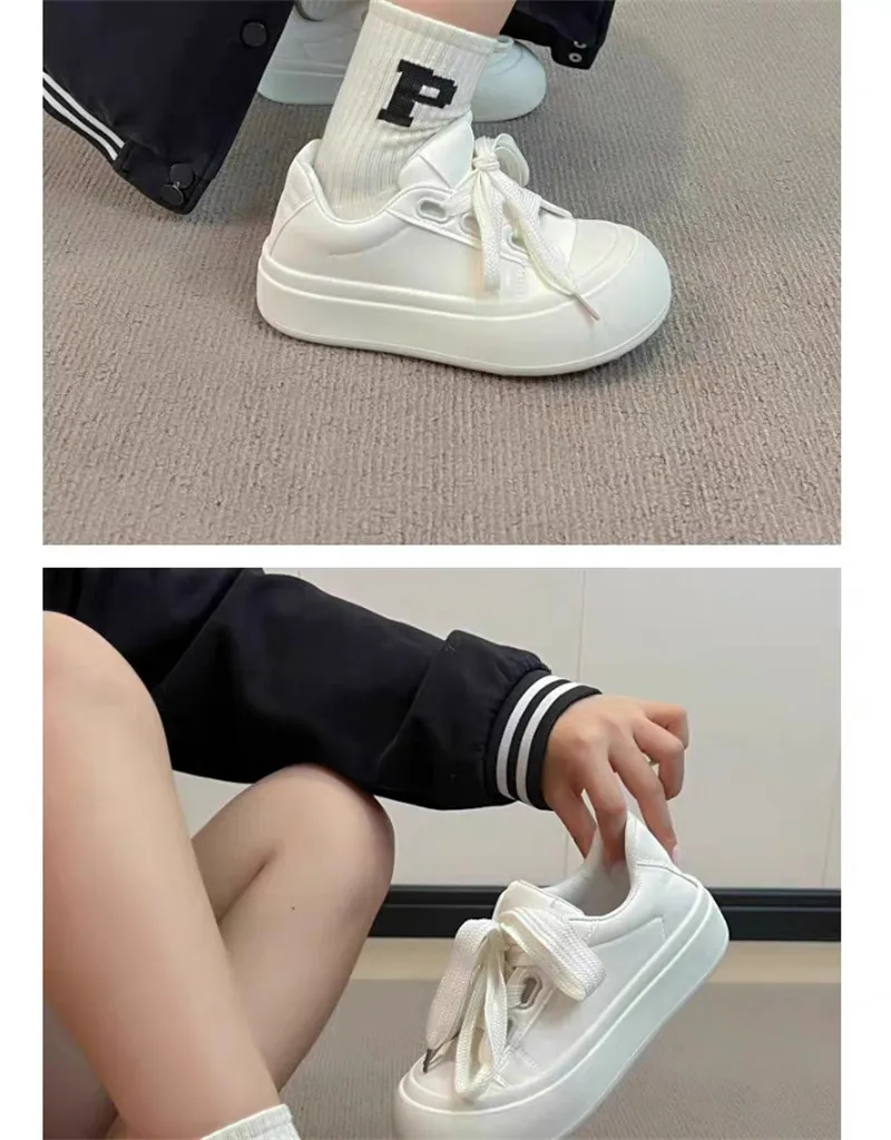 Casual Platform Sneakers For Women Versatile White Trainers_voghion.com