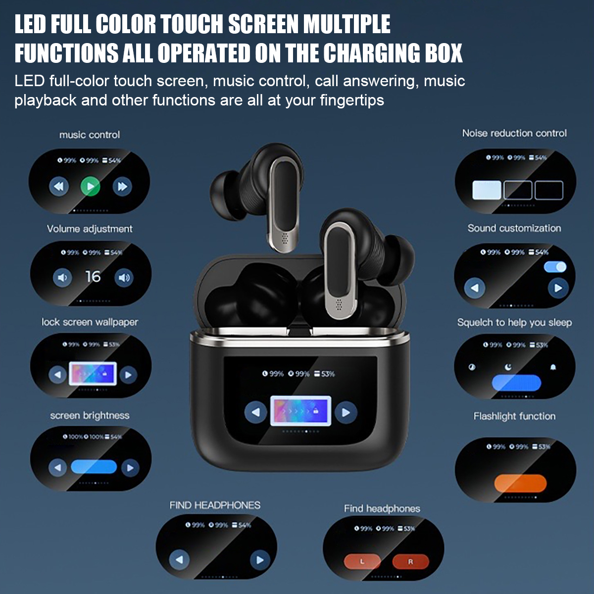 TWS Smart Touch Screen Earbuds Wireless Bluetooth Headphones Headset With Mic Stereo_voghion.com