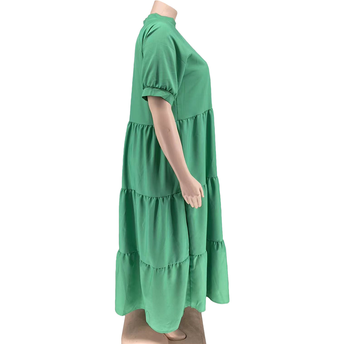 Abito con risvolto casual con bottoni alla moda da donna taglie forti_voghion.com