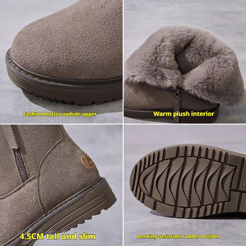 2024 neue Schneestiefel, mittelhohe, dicke, warme Baumwollschuhe aus Plüsch, vielseitige Damenschuhe_voghion.com