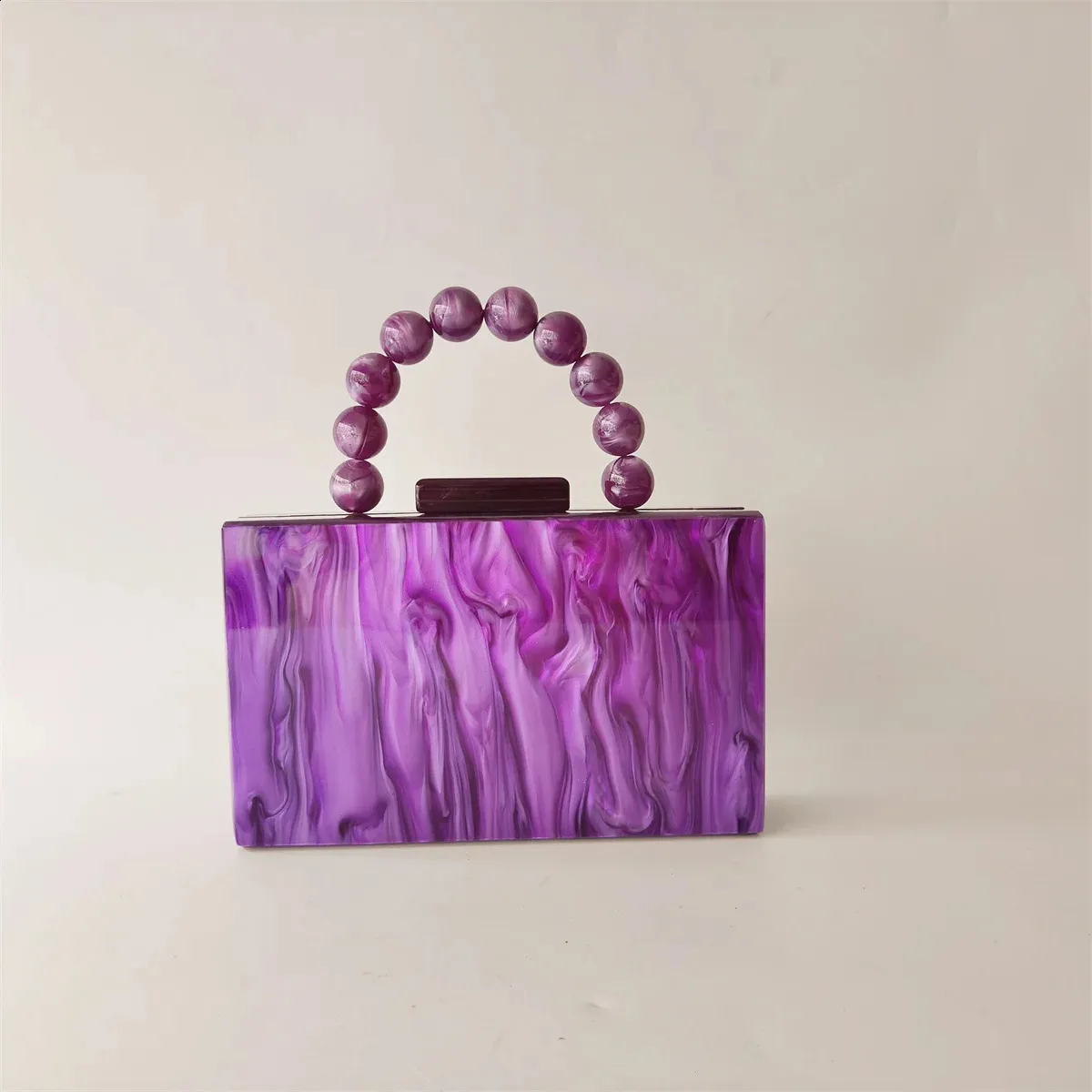 Lila Perlengriff an der Oberseite Acrylbox Clutches Umhängetasche Damen Damen Crossbody Telefon Abend Mini Party Taschen_voghion.com