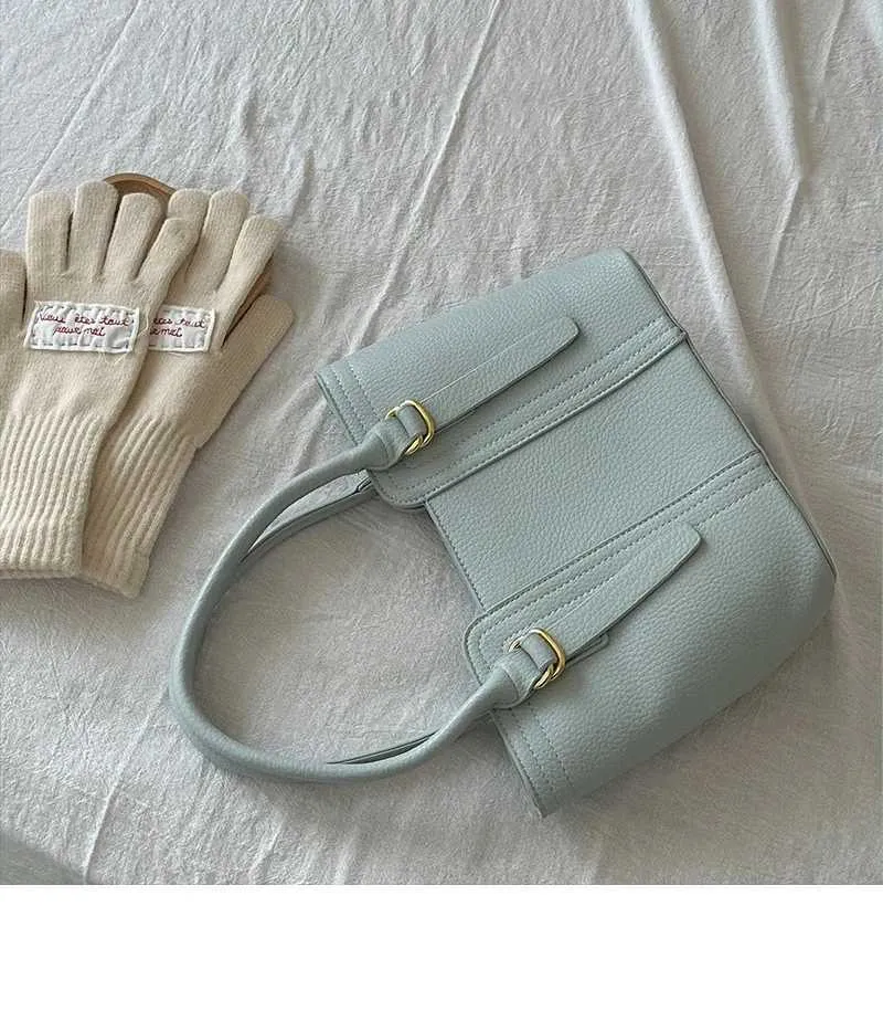 Teksturowane torebki damskie Solidne miękkie skórzane torby typu bucket Duża pojemność Damska torba crossbody do pracy Letnia mięta_voghion.com