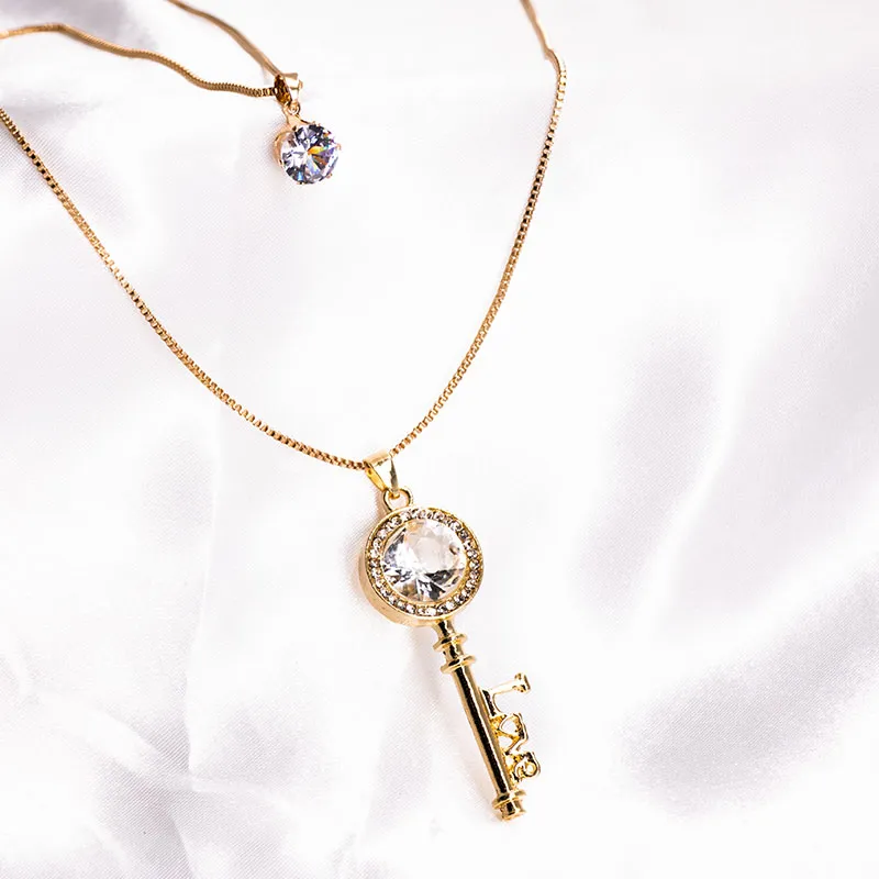 Chains 2023 Necklace Ornament Gentle Temperament Key Shiny Set Two-piece Stylish Round Pendant Gift For Women_voghion.com