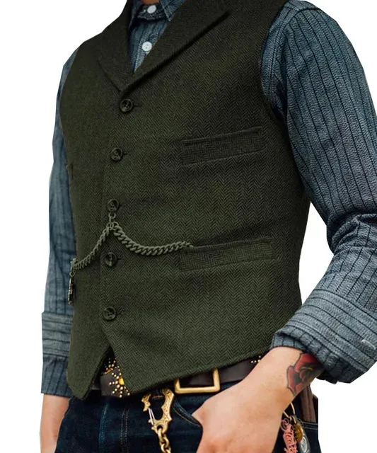 Herrenwesten Anzugweste Braune Hochzeit Wolle Tweed Business Weste Jacke Lässig Slim Fit Gilet Homme Für Bräutigam Mann_voghion.com